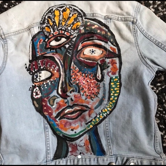 Hand painted jean jacket - Picture 2 of 4